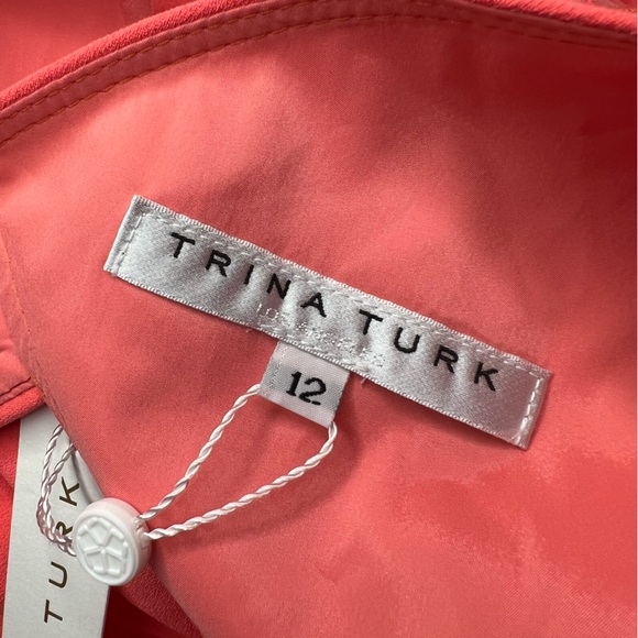 Trina Turk Cold Shoulder Ruffle Trouser Josephine Coral Jumpsuit Size 12 NWT - Picture 14 of 16